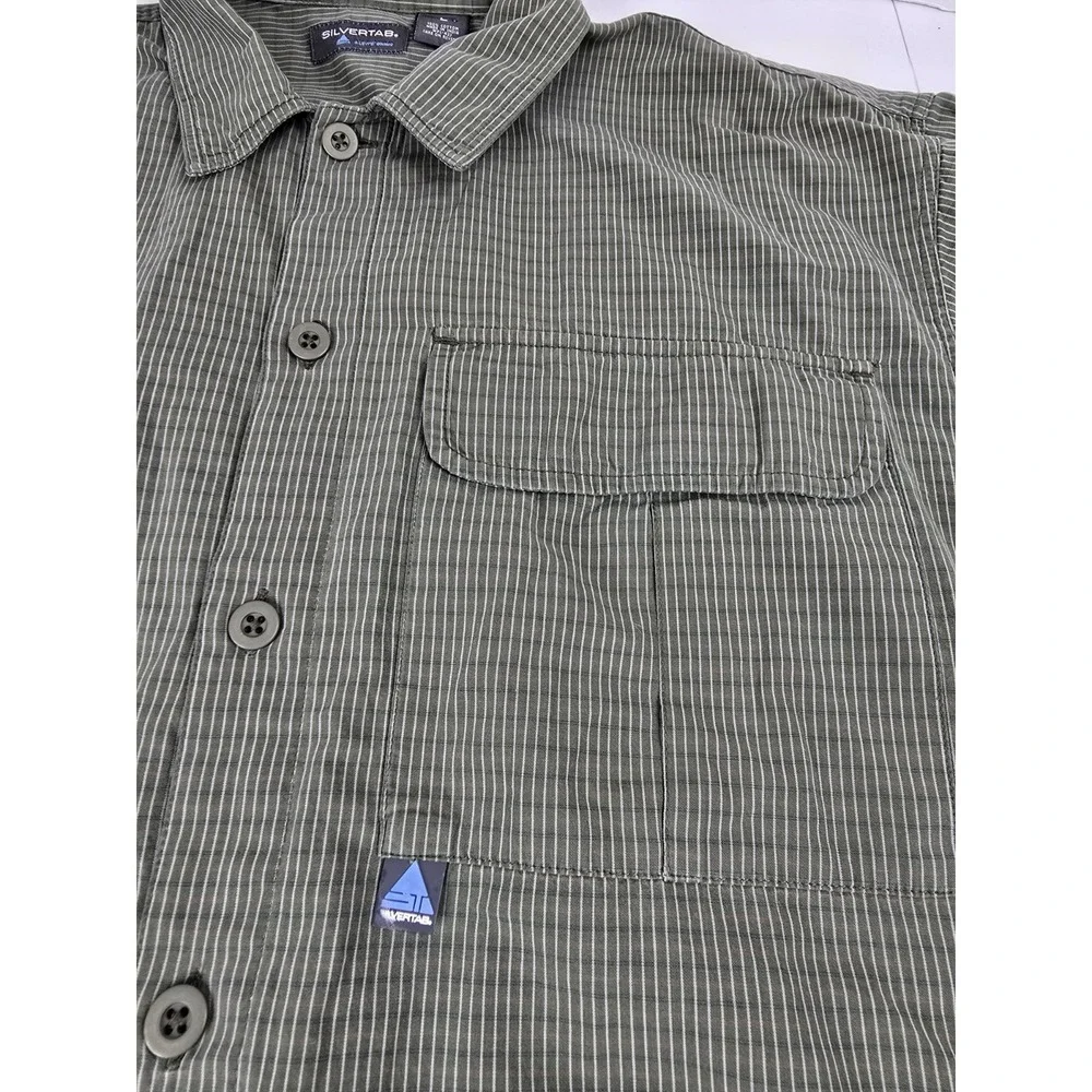 Vintage Levis Silver Tab Shirt Mens‎ L large Green Striped Short Sleeve Cotton